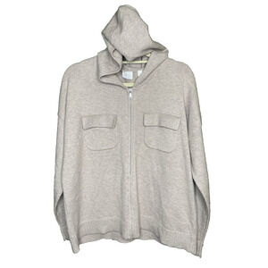 Cyrus Sweater Womens SIze XL Taupe Cream Full Zip Hood & Pockets Cozy Casual